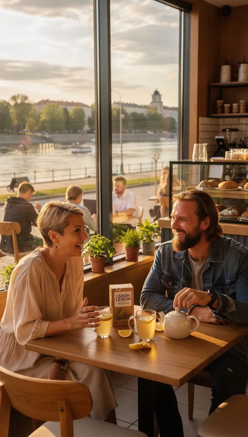 Citrinų arbatos puodelis, aplink kurį išdėstyti sveiki ingredientai.