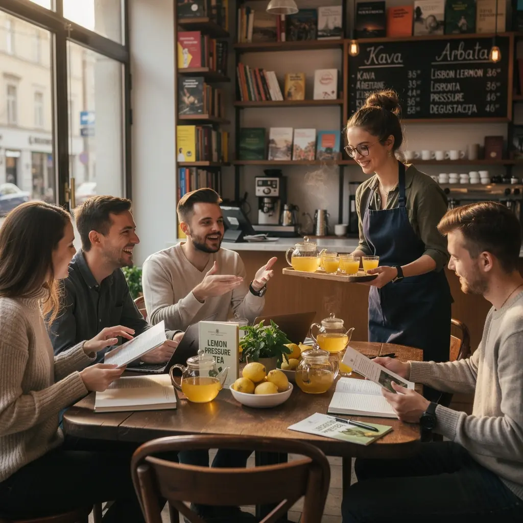 Citrinų arbatos puodelis su šviežiais citrinų griežinėliais.